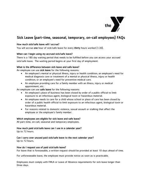 Sick Leave (part-time, seasonal, temporary, on-call employees) FAQs