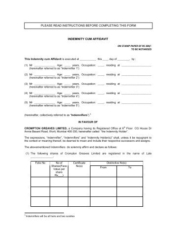 a format of the Indemnity Bond cum Affidavit - Cgglobal.com