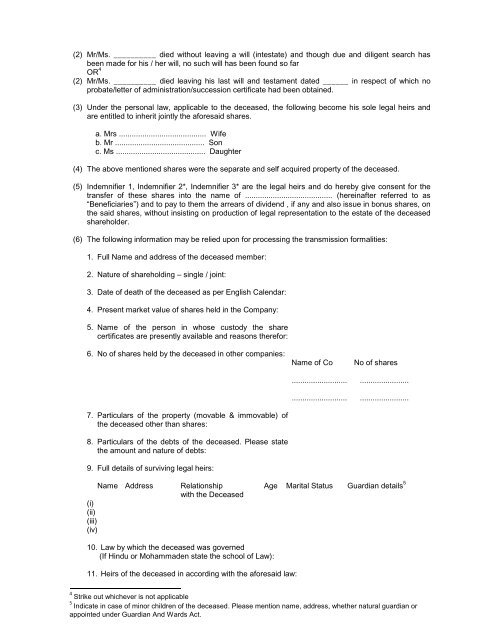 a format of the Indemnity Bond cum Affidavit - Cgglobal.com