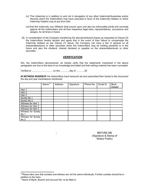 a format of the Indemnity Bond cum Affidavit - Cgglobal.com