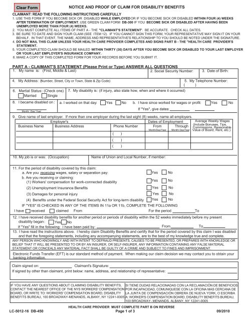 LC-5012 DBL-450 Notice of proof of claim for disablitity