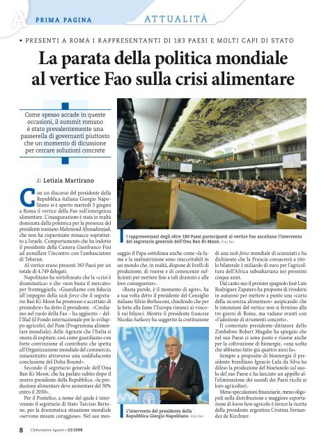 La parata della politica mondiale al vertice Fao sulla crisi alimentare