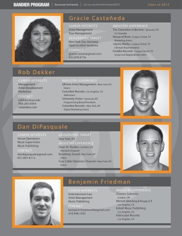 Bandier Program Class of 2012 One-Sheet - Syracuse University