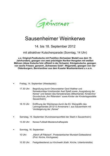 Sausenheimer Weinfest mit Kutschenparade - Leiningerland