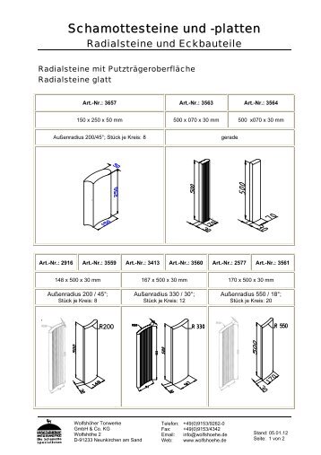 Schamottesteine und -platten - Wolfshöhe