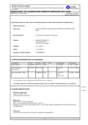 msds sigmaguard 1091 base - SIGMA PAINTS