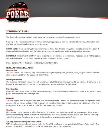 TOURNAMENT RULES - World Tavern Poker