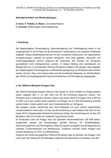 Netzregelverhalten von Windkraftanlagen A. Holst, F. Prillwitz, H ...