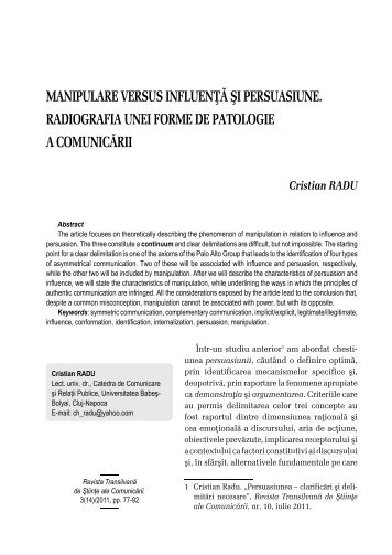 manipulare versus influenţă şi persuasiune. radiografia ... - Ekphrasis