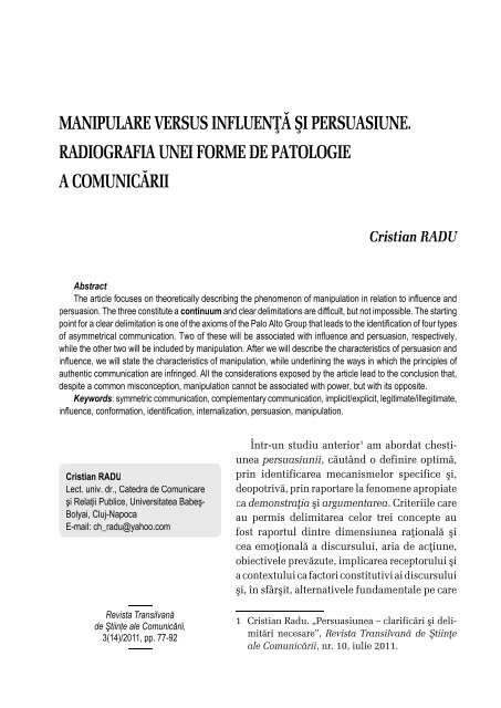 manipulare versus influenţă şi persuasiune. radiografia ... - Ekphrasis