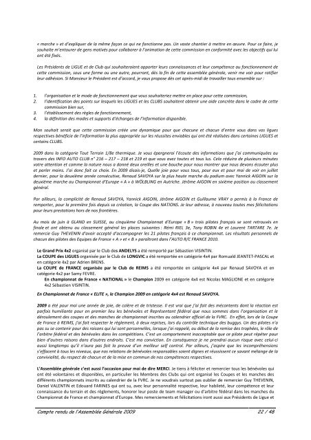 Compte rendu de l'AssemblÃ©e GÃ©nÃ©rale 2009 le 20 fÃ©vrier ... - FVRC