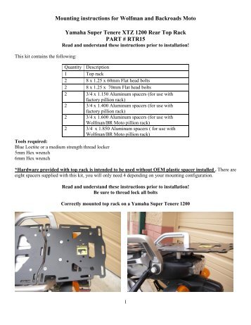 Mounting instructions for Wolfman and Backroads Moto Yamaha ...