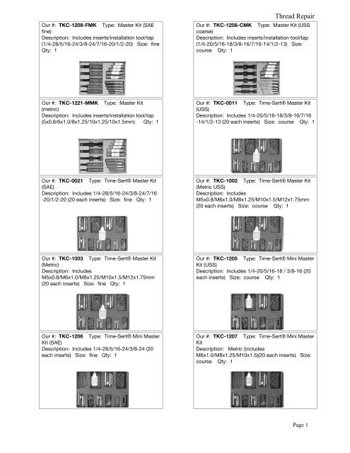 Time Sert Drill Size Chart