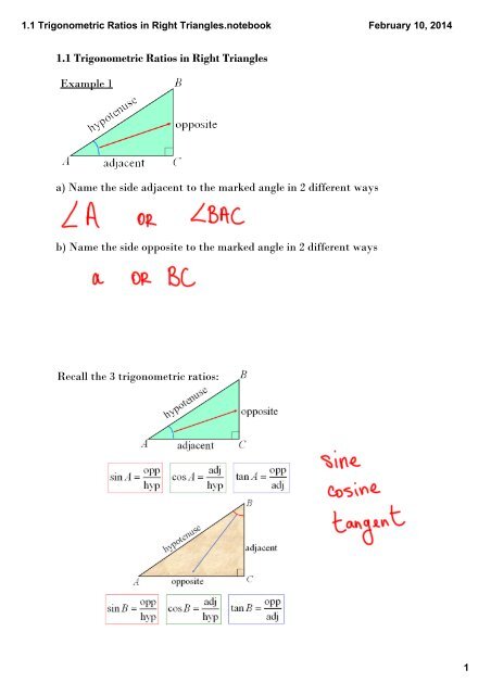 1.2 Investigating the Sine, Cosine, and Tangent of Obtuse Angles