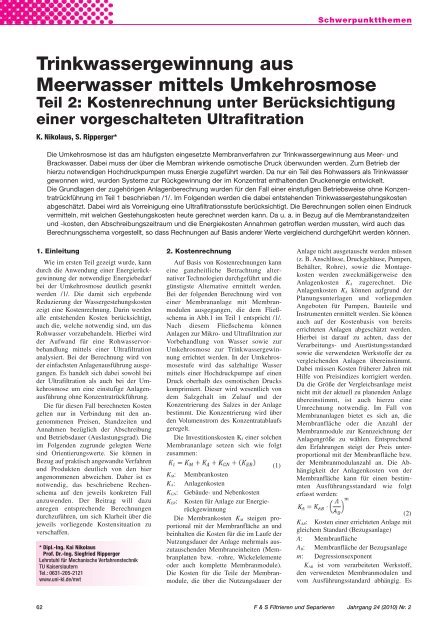 Trinkwassergewinnung aus Meerwasser mittels Umkehrosmose