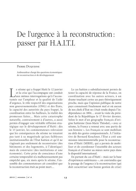 De l'urgence Ã  la reconstruction : passer par H.A.I.T.I. - Evenium