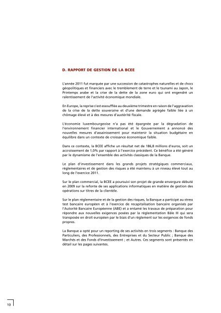 RAPPORTS ET BILAN 2011 - BCEE