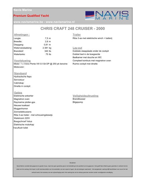 nl - premium qualified 2000 - chris craft 248 cruiser - Navis Marine NV