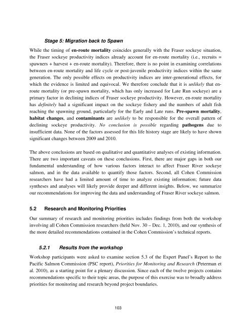 Fraser River sockeye salmon: data synthesis and cumulative impacts