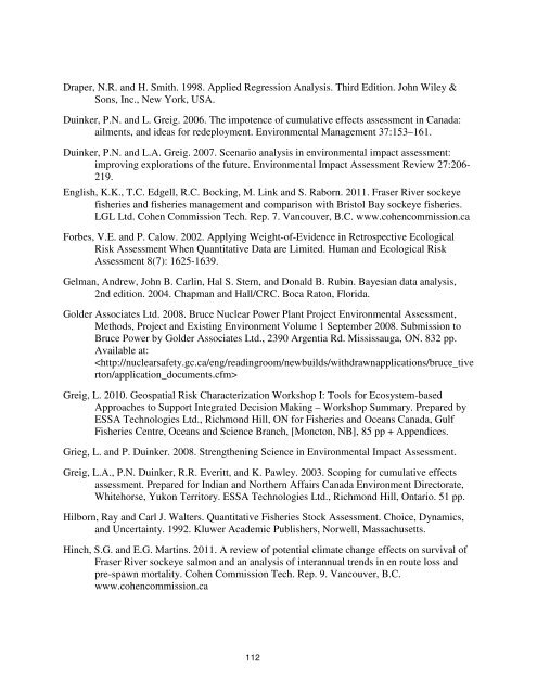 Fraser River sockeye salmon: data synthesis and cumulative impacts