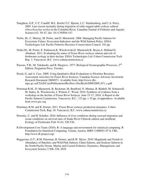 Fraser River sockeye salmon: data synthesis and cumulative impacts