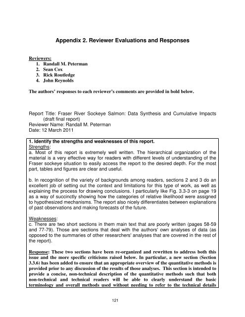 Fraser River sockeye salmon: data synthesis and cumulative impacts