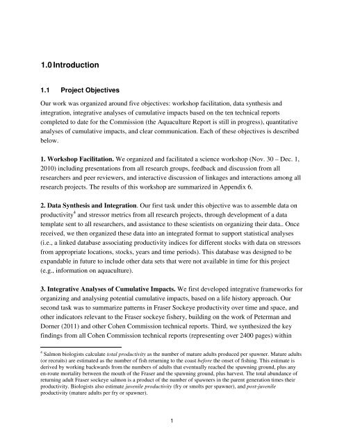 Fraser River sockeye salmon: data synthesis and cumulative impacts