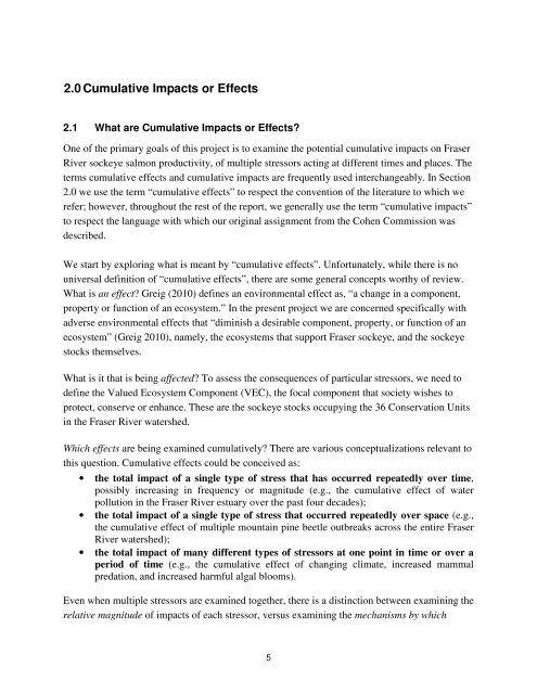 Fraser River sockeye salmon: data synthesis and cumulative impacts