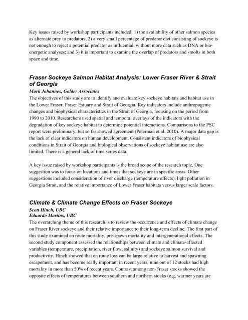 Fraser River sockeye salmon: data synthesis and cumulative impacts