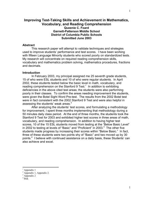 Improving Test-Taking Skills and Achievement in Mathematics ... - GSE