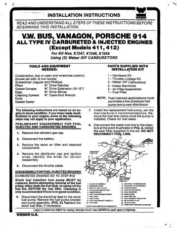 Weber 34 IDF Carburetor Installation Instructions ... - TheSamba.com