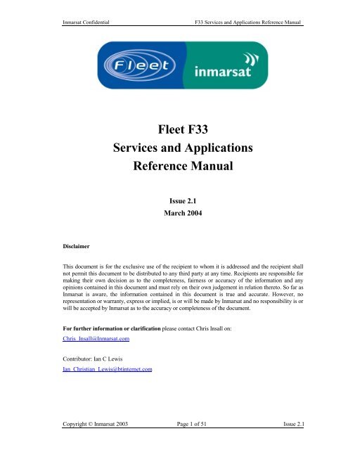 Fleet F33 Services and Applications Reference Manual - Inmarsat