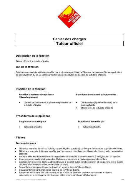 Annonce et cahier des charges - Sierre