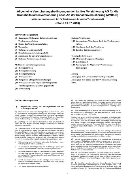 Versicherungsbedingungen Janitos Dental Plus