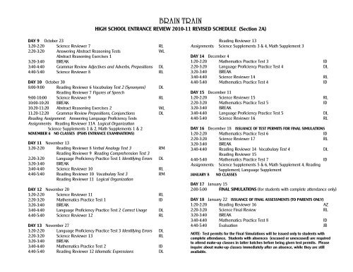 BRAIN TRAIN HS ENTRANCE REVIEW Preliminary Test