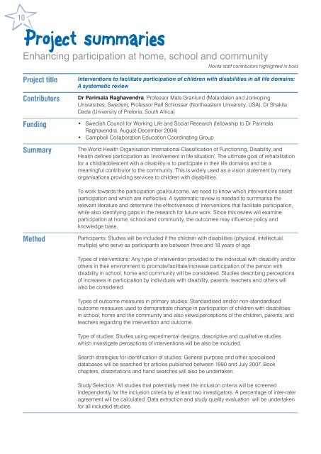 Novita Research Report - 2004 to 2007 - Novita Children's Services