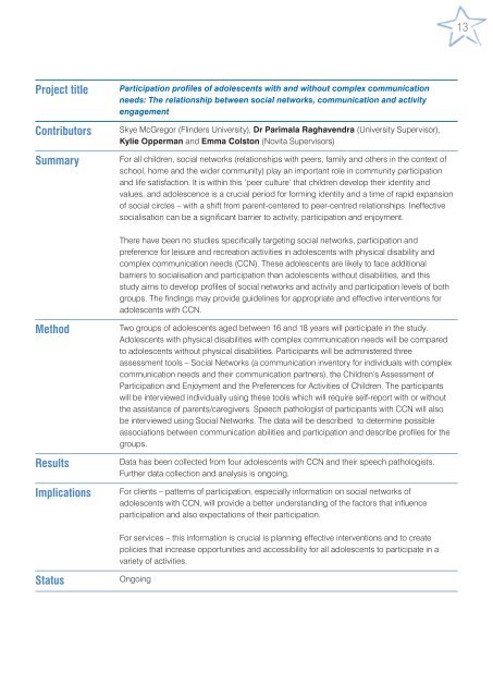 Novita Research Report - 2004 to 2007 - Novita Children's Services