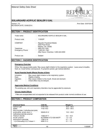 Solargard Acrylic Sealer MSDS - Republic Powdered Metals