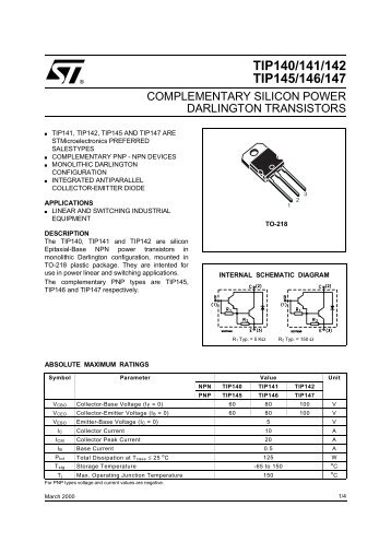 TIP140/141/142 TIP145/146/147 - Datasheet Catalog