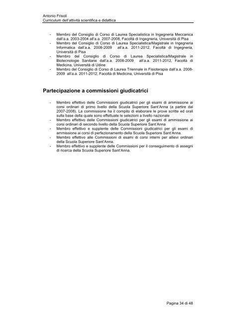 Antonio Frisoli Curriculum dell'attivitÃ  scientifica e didattica ... - Percro