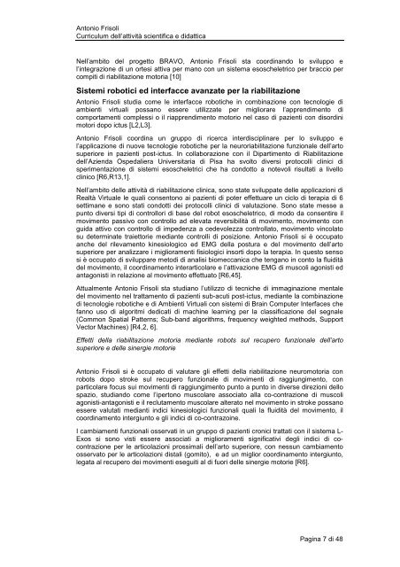 Antonio Frisoli Curriculum dell'attivitÃ  scientifica e didattica ... - Percro