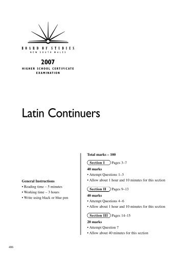 Latin Continuers 2007 HSC Exam Paper - Board of Studies NSW