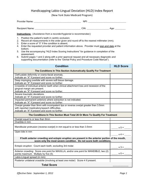 Handicapping Labio Lingual Deviation HLD Index Report EMedNY