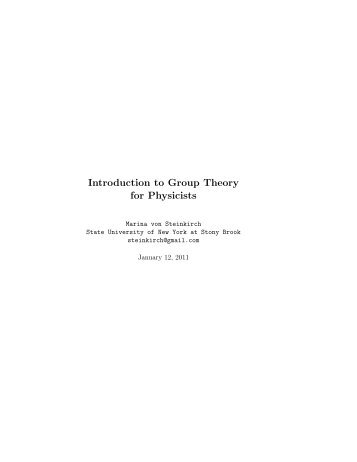 Introduction to Group Theory for Physicists - Stony Brook Astronomy