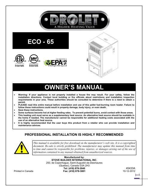 ECO - 65 OWNER'S MANUAL - Drolet