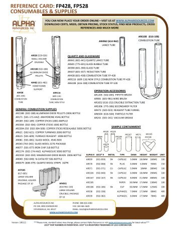 leco® fp 428 quick reference card - Alpha Resources, Inc