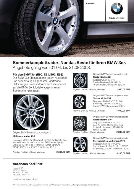 Angebote gültig vom 01.04. bis 31.08.2008. - BMW