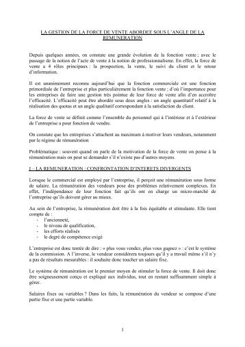 La rÃ©munÃ©ration de la force de vente - Oeconomia.net