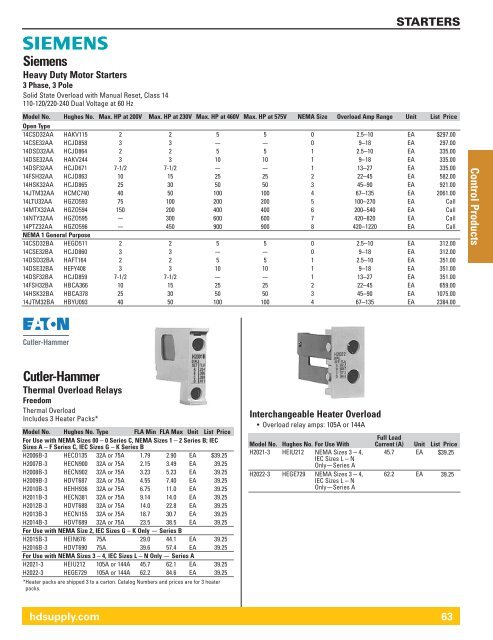 Cutler Hammer Overload Heater Chart