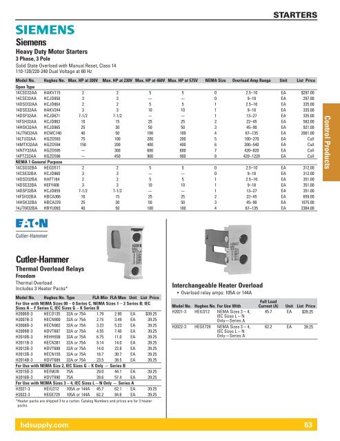 Westinghouse Thermal Overload Heater Chart